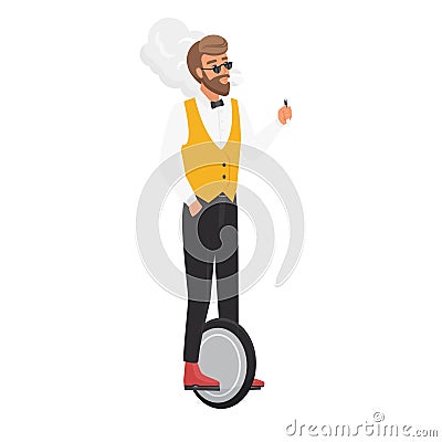 Cool smoking hipster man on self balancing scooter Vector Illustration