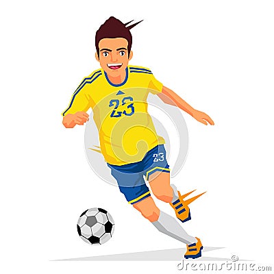 Cool soccer player in a yellow shirt Vector Illustration