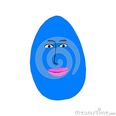 Cool strange blue egg with face. Cute quirky comic Easter egg Vector Illustration