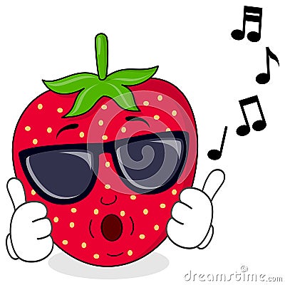 Cool Strawberry Whistling with Sunglasses Vector Illustration