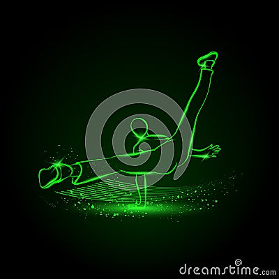 Cool street dancer. Break dance neon illustration. Vector Illustration