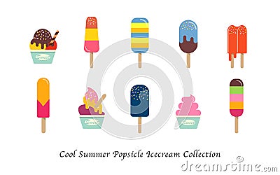 A Cool summer popsicle icecream sweet colorful dessert collection Vector Illustration