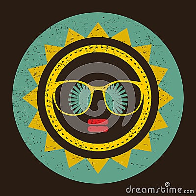 Cool sun with woman face in retro style. Vector Illustration