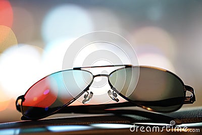 Cool Sunglass with colourful bokeh background Stock Photo