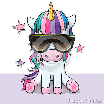 Cool unicorn with sun glasses Vector Illustration