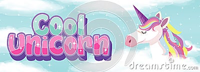 Cool unicorn text sign Vector Illustration