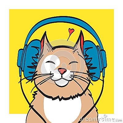 Cool vector art of cat with headphone. music picture, eps 10 on layers Vector Illustration