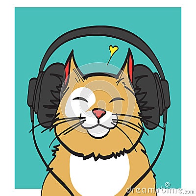 Cool vector art of cat with headphone. music picture, eps 10 on layers Vector Illustration