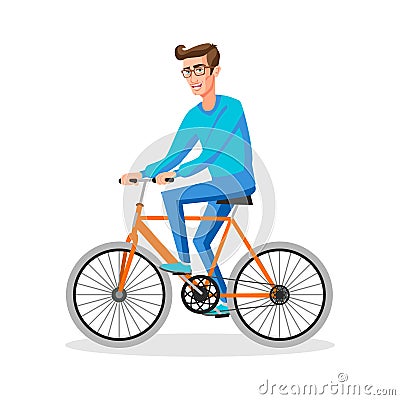 Cool vector character design on adult young man riding bicycles. Stylish male and hipsters on bicycle, side view, isolated Vector Illustration