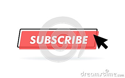 Cool vector subscribe button with cursor in flat design. Ideal for video streaming website banners, blogs, content updates and Vector Illustration
