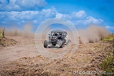 Cool view of active UTV at summer. Extreme ride on 4x4 Stock Photo