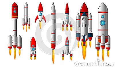 Cool White Red Rockets Airplane Shuttle Cartoon Vector Illustration