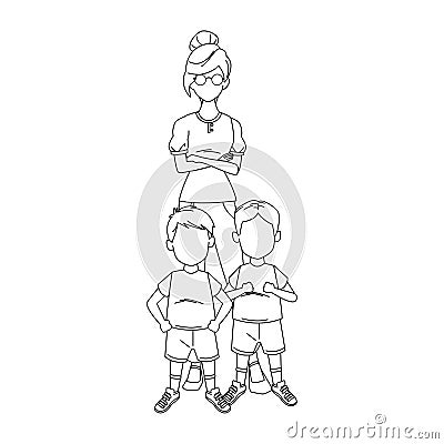 Cool woman with little boys, flat design Vector Illustration