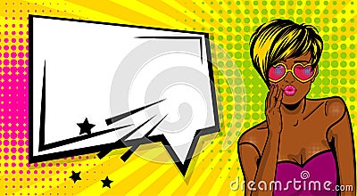 Cool woman pop art comic text speech box Vector Illustration