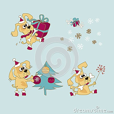 Cool yellow dog mascot. Cartoon set. Vector Illustration