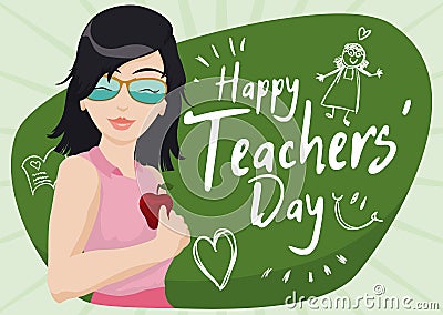 Cool Young Female Educator Celebrating Teachers Day, Vector Illustration Vector Illustration