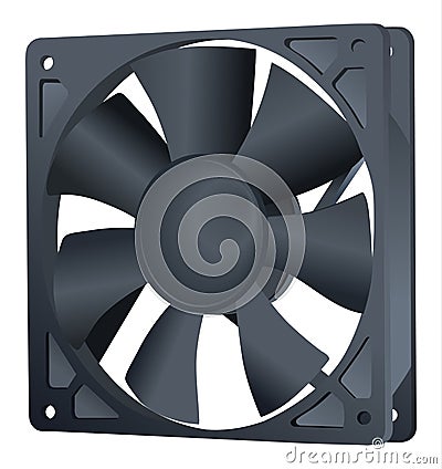 Computer cooler. PC hardware fan. Vector Icon. Isolated on White Background. Realistic. Element of computer. Cooler air. Fan blade Vector Illustration