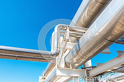 Cooling Chiller or Steam Pipeline and Insulation of Manufacturing in Oil and Gas Industrial, Petrochemical Distribution Pipe at Stock Photo