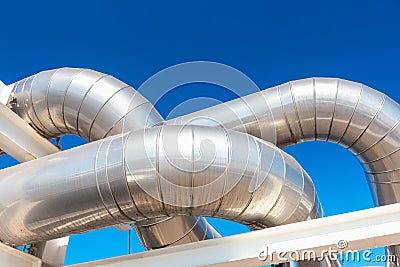 Cooling Chiller or Steam Pipeline and Insulation of Manufacturing in Oil and Gas Industrial, Petrochemical Distribution Pipe at Stock Photo