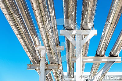 Cooling Chiller or Steam Pipeline and Insulation of Manufacturing in Oil and Gas Industrial, Petrochemical Distribution Pipe at Stock Photo