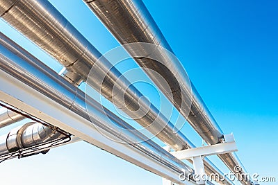 Cooling Chiller or Steam Pipeline and Insulation of Manufacturing in Oil and Gas Industrial, Petrochemical Distribution Pipe at Stock Photo