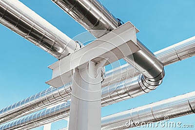 Cooling Chiller or Steam Pipeline and Insulation of Manufacturing in Oil and Gas Industrial, Petrochemical Distribution Pipe at Stock Photo