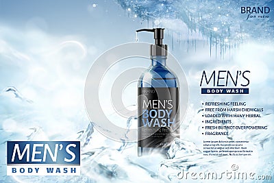 Cooling men`s body wash Vector Illustration