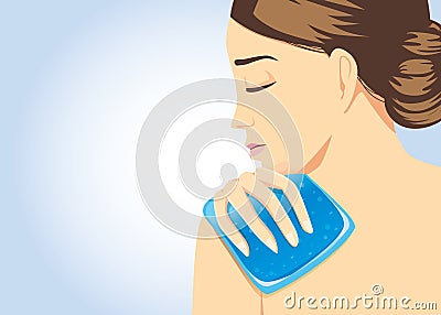 Cooling pack gel on shoulder area for relief of pain. Vector Illustration