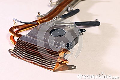 A cooling system of computer. A fan, cooler of central processing or the CPU cooler pc system unit Stock Photo