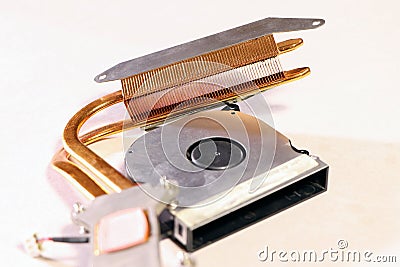 A cooling system of computer. A fan, cooler of central processing or the CPU cooler pc system unit Stock Photo