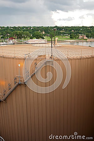 Cooling Tank Overlooking River Stock Photo
