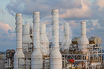 Cooling tower of oil and gas plant, hot gas from the process was cooling as the process, The line as same as the exhaust of Stock Photo