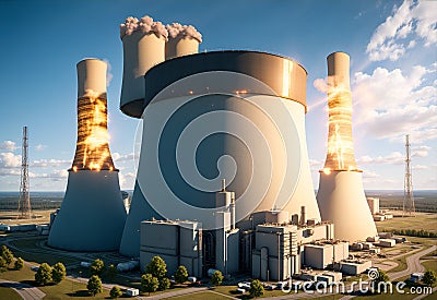 Cooling towers of nuclear power plants or lignite power plants landscape Stock Photo