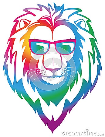 Colorful cool lion with sun glasses Vector Illustration