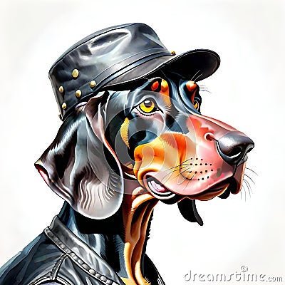 Coonhound hound dog face portrait leather clothing Cartoon Illustration