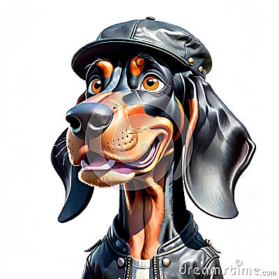 Coonhound hound dog hipster attitude funny face Cartoon Illustration