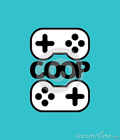 Coop game logo. Cooperative game sign. Video game icon for two joysticks. Play together together Vector Illustration