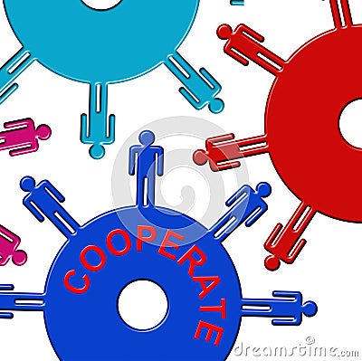 Cooperate Cogs Indicates Gear Wheel And Teamwork Stock Photo