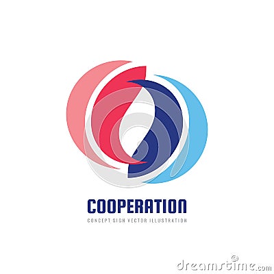 Cooperation - abstract business logo design. Positive geometric sign in optimism style. Design element. Vector illustration. Vector Illustration