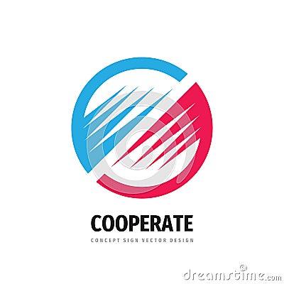 Cooperation abstract vector logo concept illustration. Stripes in circle. Sphere logo icon. Hi-tech geometric sign. Collaboration Vector Illustration