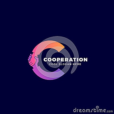 Cooperation Abstract Vector Sign, Symbol or Logo Template. Hand Shake Incorporated in Letter C Concept. Vector Illustration