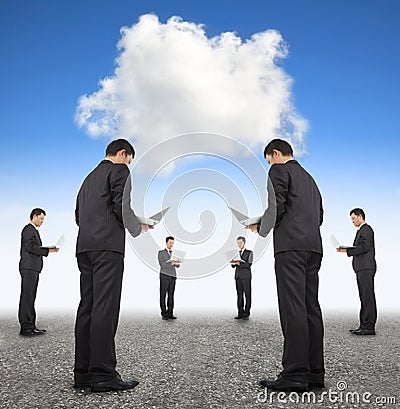 Cooperation business and cloud computing concept Stock Photo