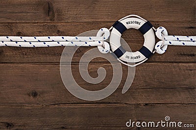 Cooperation concept: Wooden brown nautical background with a blu Stock Photo