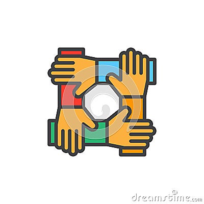Cooperation hands, teamwork filled outline icon, colorful vector sign Vector Illustration