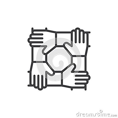 Cooperation hands, teamwork line icon, outline vector sign, linear style pictogram isolated on white. Symbol, logo illustration. E Vector Illustration