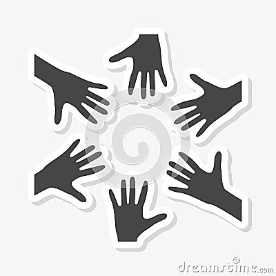 Cooperation hands, teamwork sticker Stock Photo