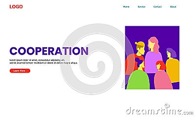 Cooperation Landing Page Website With Fulcolor Characters illustration Talking One To Another Vector Illustration