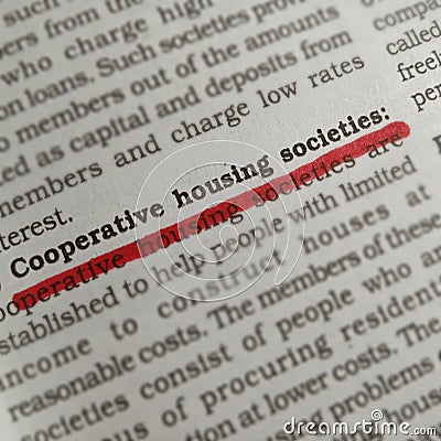 cooperative housing societies words displaying with paper background Stock Photo