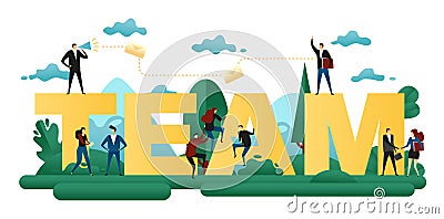 Cooperative Teamwork. Office People Together Build Word Team. Abstract Design Concept Business Project. Vector Illustration Vector Illustration