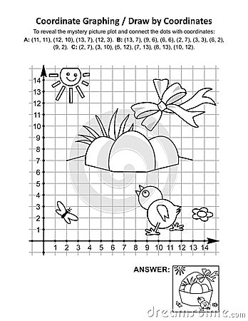 Coordinate graphing and coloring page with Easter basket Vector Illustration